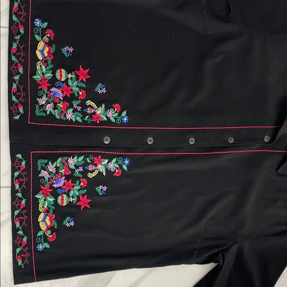 Vintage Velvet Festive Embroidered Black Button Up Shirt/Jacket / Blazer Sz XL - Picture 14 of 16